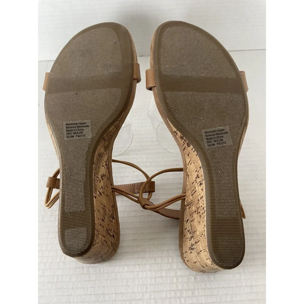 Style&Co Heels Womens 10.5M Mulan Open Toe Wedges TStraps Brown Slip On